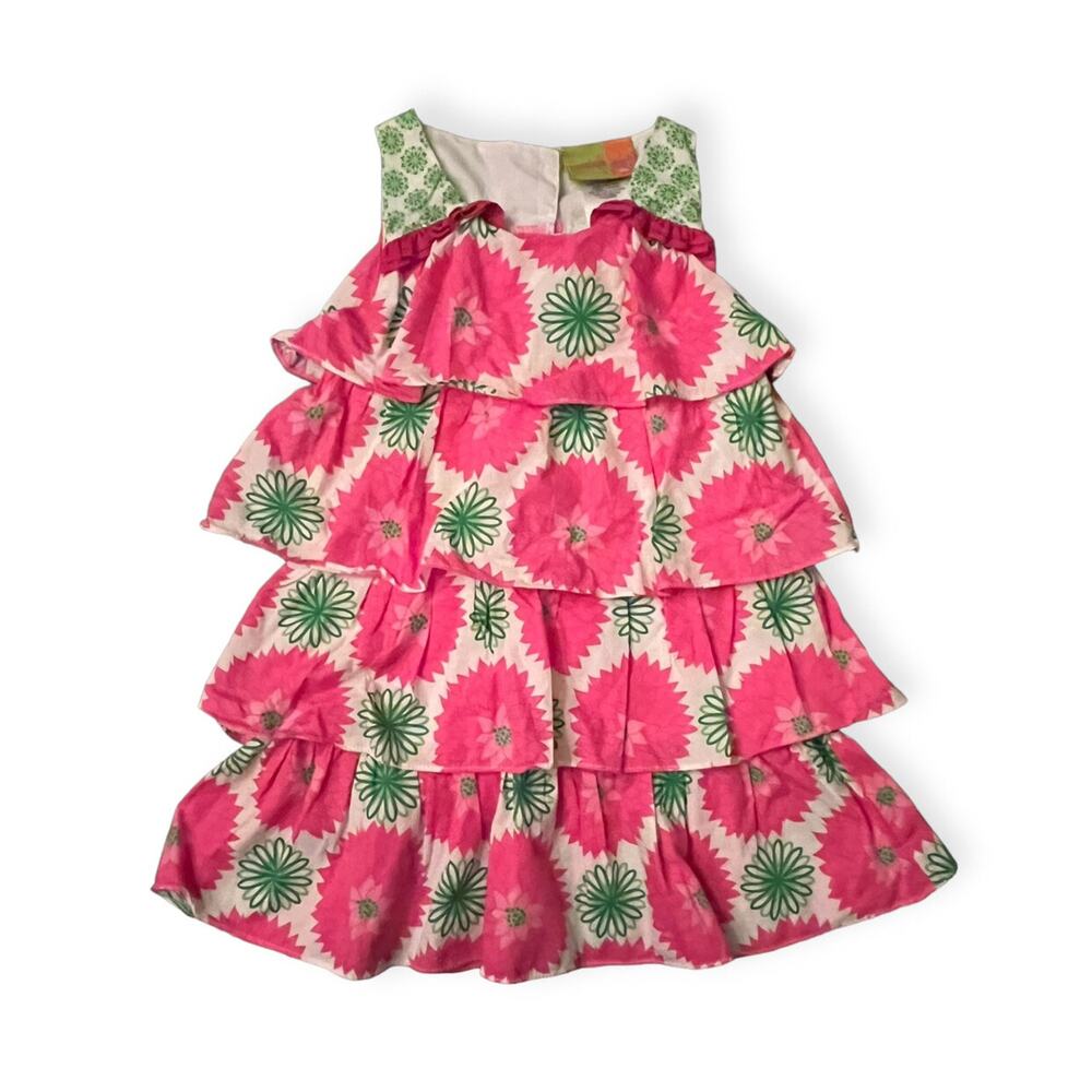 Penelope Mack VGUC Pink Flower Tiered Ruffle Dress. Size 4.